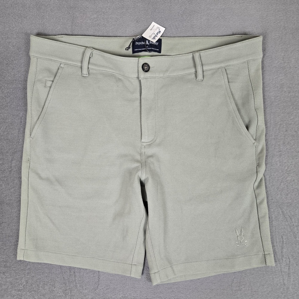 Psycho Bunny Shiro Knit Honeycomb Shorts Mens 34 Pique Lightweight Chino Green